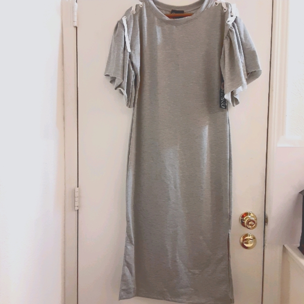 BAKU Gray Dress with Ruffle Sleeves